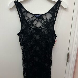Black Lace Tank Top - Women's Sheer Layering Shell